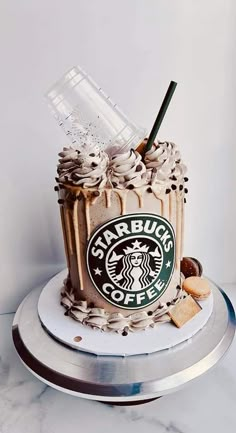 a starbucks coffee cake with whipped cream and chocolate frosting