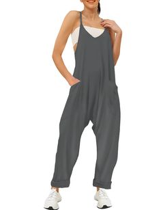 PRICES MAY VARY. High-quality Material:Summer jumpsuit is composed of 60% polyester, 30% rayon, and 5% spandex. The fabric is comfortable, soft, light, and breathable. While elasticity is average, it meets daily wear needs effortlessly. This piece is ideal for those seeking jumpsuits for women or trendy rompers for women casual use. Adjustable Straps: To accommodate taller individuals, we designed this summer jumpsuit for women with longer adjustable straps. This feature allows people of differe Jumpsuits For Women Casual Summer, Jumpsuits For Women Casual, Casual Summer Rompers, Summer Onesies, Baggy Overalls, Trendy Overalls, Trendy Romper, Summer Rompers, Romper Long Pants