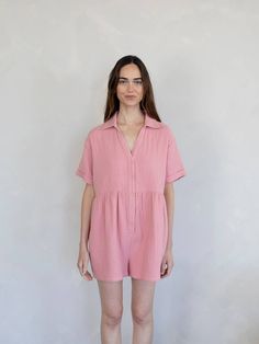 100% cotton. double cotton gauze romper with collar and button down details. Pink Button Closure Sleepwear For Spring, Gauze Romper, Pink Sleepwear With Button Closure, Playful Pink Cotton Sleepwear, Ruffled Button-up Cotton Mini Dress, Gold Rings Jewelry, Shoe Gifts, Fall Collections, The Body Shop