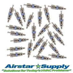 a bunch of blue and silver connectors on a white background with the words airstar supply