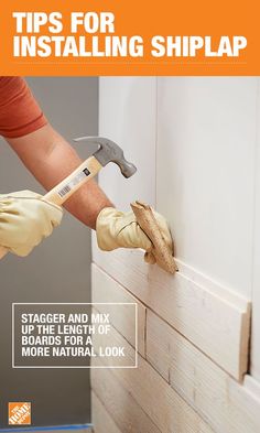 a person using a hammer to install a wall with the words tips for installing shiplap