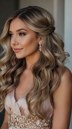 14 Enchanting Bridesmaid Hairstyles: The Half Up Half Down Extravaganza 37 Wedding Hair For Bridesmaids Down, Hairstyle Bridesmaid Long Hair, Half Up Half Down Hair Elegant, Bridesmaid Hairstyles For Medium Length, Bridesmaid Medium Length Hair, Bridesmaid Hair Down Curly, Half Up Half Down Wedding Hair Medium, Simple Curly Hairstyles Wedding, Wedding Hairstyles For Bridesmaids Down