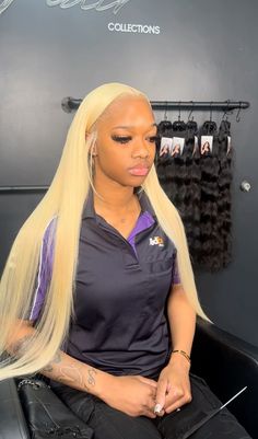 Cute Weave Hairstyles, 613 Wig, Wig Middle Part, Teenage Hairstyles, Wig Install, Straight Blonde Hair, Blonde Lace Front Wigs