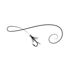 a black and white photo of a fish hook with an arrow on it's tail