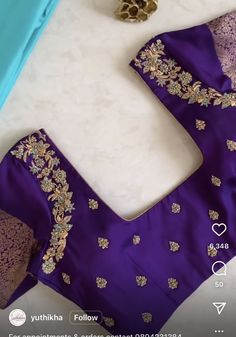 Simple Designs For Blouse Work, Dark Blue Aari Work Blouse, Simple Blouse Embroidery Designs Silk, Pattu Saree Blouses, Violet Colour Blouse Work Designs, Embroidery Designs Blouses, Blue Color Blouse Designs, Simple Maggam Blouse Designs, Pattu Saree Blouse Designs Maggam Work Latest