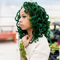 Green Locs, Loc Ideas, Hair Movement, Natural Dreads, Natural Hair Movement, Dreads Styles, Dyed Hair Inspiration, Jungle Green