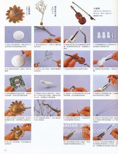 the instructions for how to make an ornament out of flowers and branches are shown