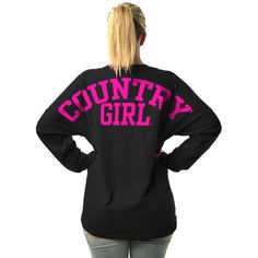 Juniors Country Girls Varsity LS Spirit Tee Long Sleeve T-shirt With Team Name For Fans, Long Sleeve Cotton T-shirt With Team Name, Pink Long Sleeve T-shirt With Text Print, Long Sleeve Cotton T-shirt For Fans, Black Long Sleeve Sweatshirt For School Spirit, Black Long Sleeve Sweatshirt With Name Print, Cotton Long Sleeve Fan Apparel Tops, Pre-shrunk Long Sleeve College T-shirt, Sporty Long Sleeve T-shirt With Text Print