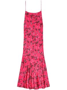 hot pink recycled viscose satin finish all-over floral print square neck spaghetti straps rear tie fastening low back slip silhouette fluted skirt straight hem mid-length This item is made from at least 50% recycled or upcycled materials. For recycled synthetic clothing products, we highly recommend using a microfibre-catching washing bag to ensure that no microplastics that can pollute water are released in the process. Learn more about what makes a product Conscious on our Conscious Criteria page Summer Silk Slip Dress With Floral Print, Spring Rayon Dresses With Bias Cut, Spring Rayon Bias Cut Dresses, Spring Dresses In Rayon With Bias Cut, Fitted Rayon Slip Dress With Spaghetti Straps, Spring Bias Cut Rayon Dresses, Pink Midi-length Bias Cut Slip Dress, Fitted Bias Cut Rayon Slip Dress, Spring Pink Slip Dress With Bias Cut