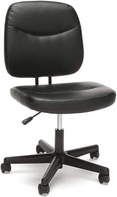 a black office chair with wheels on an isolated white background