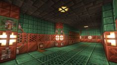 an empty room with lots of green tiles on the walls and floor, in minecraft