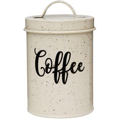 a white coffee canister with the word coffee on it