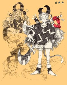 a drawing of an anime character surrounded by other characters