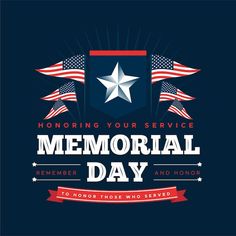 memorial day poster with an american flag and stars