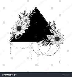 sunflowers and black triangle on white background