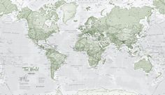 the world map is shown in green and white