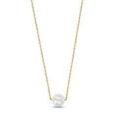 A graceful freshwater cultured pearl rests gently at the bottom of this timeless women's necklace. Fashioned in 14K yellow gold, the 18-inch rope chain secures in place with a spring ring clasp. From the Lali Jewels Collection. Classic Single Strand Pearl Necklace In 14k Gold, Classic Yellow Gold Pearl Necklaces, Classic Yellow Gold Pearl Necklace With Charm, Timeless Yellow Gold Pearl Necklace With Charm, Classic Yellow Gold Pearl Drop Necklace, Single Strand Pearl Necklace In Yellow Gold, Classic 14k Gold Necklace With Pearl Charm, Fine Jewelry Yellow Gold Single Strand Pearl Necklace, Yellow Gold Single Strand Pearl Necklace