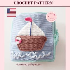 a crochet book with an image of a boat on it