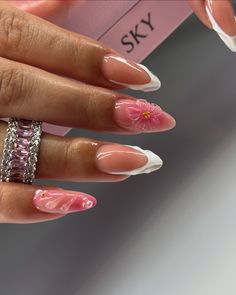 ✨🌸💫 • • #nails #nailsoftheday #nails💅 #nailsonfleek #nailsdesign #nailsart #nailstyle #nailsofinstagram #nailsoftheday #nailsnailsnails #nailsdesign #nailsart #nails2inspire #nailsdid #nails💅 #nailsinspiration #longnails #rednails #swarovskinails #marblenails #taperednails #coffinnails #nailsupply #nailsupplies #559 #fresno #559nails #fresnonails #559nailtech #frenonailtech Cute Pink Almond Nails, Simple 3d Nails, Flowers On Nails Simple, Pink And White Birthday Nails, Feminine Nails, Simple Pink Nail Designs, Classy Gel Nails, Swarovski Nails, Acrylic Toe Nails