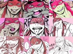 some anime characters with their faces painted in different colors and styles, all wearing masks