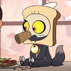 the cartoon character is eating a sandwich