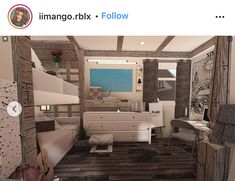 an image of a bedroom with bunk beds and dressers on the floor in front of a window