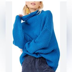 Mock Neck, Oversized, Brand New With Tags Size Xs Mykonos Blue, Free People Swim, Oversized Turtleneck Sweater, Oversized Turtleneck, Sleeveless Turtleneck, Oversized Knitted Sweaters, Knit Turtleneck Sweater, Free People Sweaters, Blue Sweater