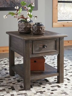 Wyndahl End Table T648-3 - DarseysAshley Entertainment Website, Wood Drawer Knobs, Rustic Nightstand, Lodge Style, End Table Sets, Chair Side Table, Rustic Lodge, Days Gone, Wood Drawers