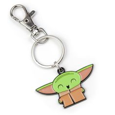 a keychain with an image of a baby yoda in the shape of a star wars character