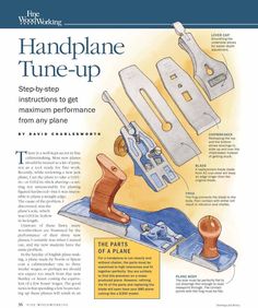 the instructions for how to make hand plane tune - up are shown in this article