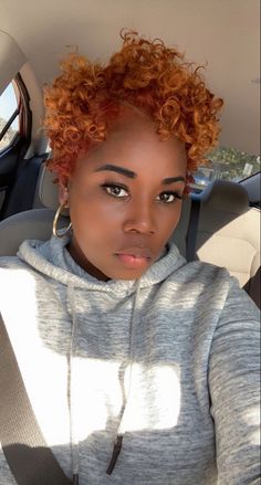 Copper And Blonde Highlights Curly Hair, Ginger Color On Short Natural Hair, Ginger Mullet Women, Orange Short Natural Hair, Copper Hair Color On 4c Hair, Short Twa Hairstyles Big Chop, Auburn Twa Natural Hair