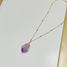 Skinny chain necklace with amethyst stone pendant Elegant Amethyst Necklace For Healing, Amethyst Crystal Necklace For Healing, Minimalist Amethyst Jewelry For Jewelry Making, Gold Amethyst Necklace For Healing, Elegant Purple Chain Necklace For Gift, Amethyst Crystal Necklaces With Gemstone Accents For Jewelry Making, Gold Amethyst Jewelry With Delicate Chain, Amethyst Necklace With Natural Stones For Jewelry Making, Amethyst Natural Stones Necklace For Jewelry Making