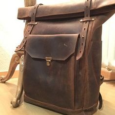 Waxed canvas backpack. Laptop backpack. Waxed canvas leather | Etsy Brown Waxed Canvas Backpack For Everyday Carry, Rectangular Brown Waxed Canvas Backpack, Waxed Canvas Leather Backpack, Canvas Backpack Men, Leather Shoulder Bag Men, Roll Top Backpack, Waxed Canvas Backpack, Waxed Canvas Bag, Leather Briefcase Men