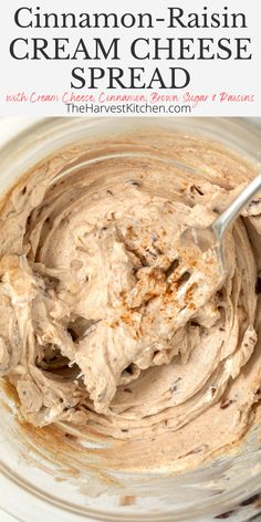 cinnamon raisin cream cheese spread in a glass bowl