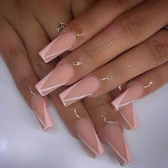 Diagonal French Tip Nails Square, Easy Gel X Designs, Nude Coffin Nails, Mani Designs, Acrylic Nails Nude, White Tips, Nude Nail Designs, French Tip Acrylic Nails