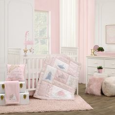 The perfect collection for your pretty princess! This Princess Enchanting Dreams 3 Piece Crib Bedding Set includes a 34" x 43" comforter, a 28" x 52" fitted crib sheet and a 27" x 51" crib skirt. Disney Princess Nursery Theme, Sleeping Beauty Nursery, Princess Nursery Theme, Princess Nursery Room, Cinderella Nursery, Pink Cinderella, Disney Princess Nursery, Disney Themed Nursery, Nursery Crib Bedding