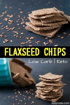 a stack of flaxseed chips sitting on top of a table