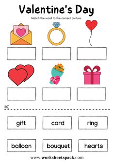 valentine's day worksheet for kids with pictures and words to print out