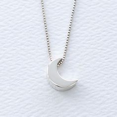 "Mini Crescent Moon Sterling Silver Necklace, FREE SHIPPING, Petite Lunar Moon Jewelry, Girl's Celestial Moon Charm Birthday Necklace Gift A brilliant solid sterling silver petite crescent moon bead hangs from your choice of sterling silver box or petite cable chain. This necklace is a classic look and is easy and versatile with any style of dress. Makes a great gift for mom, wife, friend, sister, daughter, or girlfriend. To view the larger crescent moon version of this necklace click here: http White Half Moon Jewelry For Gift, Adjustable Crescent Charm Necklace For Gift, Silver Jewelry With Moon Charm For Birthday, White Moon Charm Necklaces As A Gift, White Charm Necklace With Moon Charm As Gift, Lunar Moon, Birthday Necklace Gift, Personalized Gift Cards, Birthday Necklace