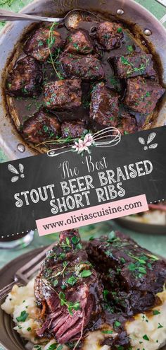 Irish Short Ribs, Guinness Braised Beef Short Ribs, Beer Braised Beef Short Ribs, Beer Short Ribs Recipe, Easy Short Ribs Recipe, Easy Short Ribs, Short Rib Recipes Crockpot, Braised Recipes, Beer Gravy