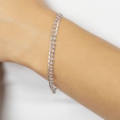 Simple and sleek best describes this silver treasures sterling silver link chain bracelet. Bracelet is crafted in quality sterling silver, 7.5 inches in length, semisolid link chain construction and has a lobster clasp closure. Wear this bracelet alone or with other favorite bracelets in your jewelry collection. Wipe bracelet clean with a soft cloth.Features: Nickel FreeCircumference: 7 1/2 InchJewelry Closure: Lobster ClaspLink Construction: SemisolidMetal Color: WhiteChain Length: 7 1/2 InchC… Elegant Sterling Silver Cuban Link Bracelet For Everyday, Silver Cuban Link Jubilee Bracelet For Everyday, Everyday Silver Curb Chain Bracelets, Elegant Sterling Silver Bracelets With Curb Chain, Elegant Silver Cuban Link Bracelet With Adjustable Chain, Everyday Sterling Silver Bracelet With Curb Chain, Silver Minimalist Cuban Link Bracelet With Adjustable Chain, Minimalist Silver Cuban Link Bracelet With Curb Chain, Everyday Silver Cuban Link Bracelet With Box Chain