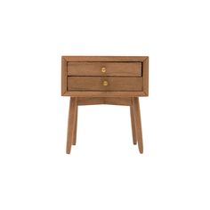 a small wooden table with two drawers on one side and an open drawer on the other