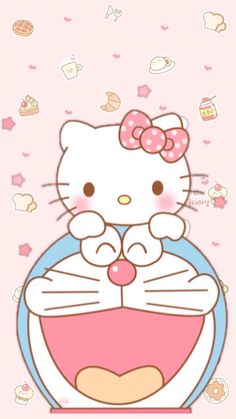 a hello kitty wallpaper with pink background