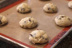 chocolate chip cookies on a baking sheet ready to be baked