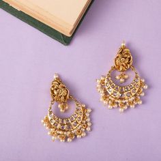 Peacock Classic Antique Chandbali Earrings Elegant 22k Gold Chandbalis Luxury, Kempu Earrings Gold, Peacock Motif, New Gold Jewellery Designs, Chandbali Earrings, Custom Earrings, Gold Jewellery Design, Jewellery Designs, Pearl Drop