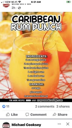 an advertisement for a rum punch on the app store's facebook page is shown