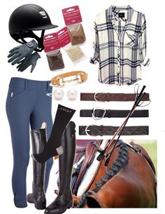 a horse riding outfit with boots and accessories