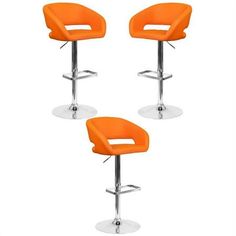 three orange bar stools sitting next to each other