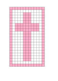 a cross is shown in pink and white on a gridded background with the words,