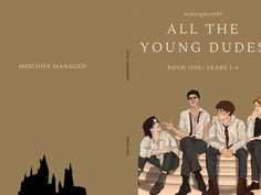 an illustrated book cover for the young dudes, with three people sitting on stairs